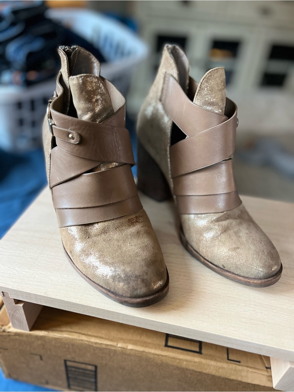 Isola Metallic Taupe Wrap-Strap Ankle Booties